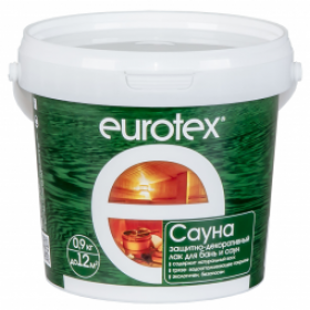 EUROTEX Сауна, лак для стен, потолков и полов в банях и саунах 0,9 кг.